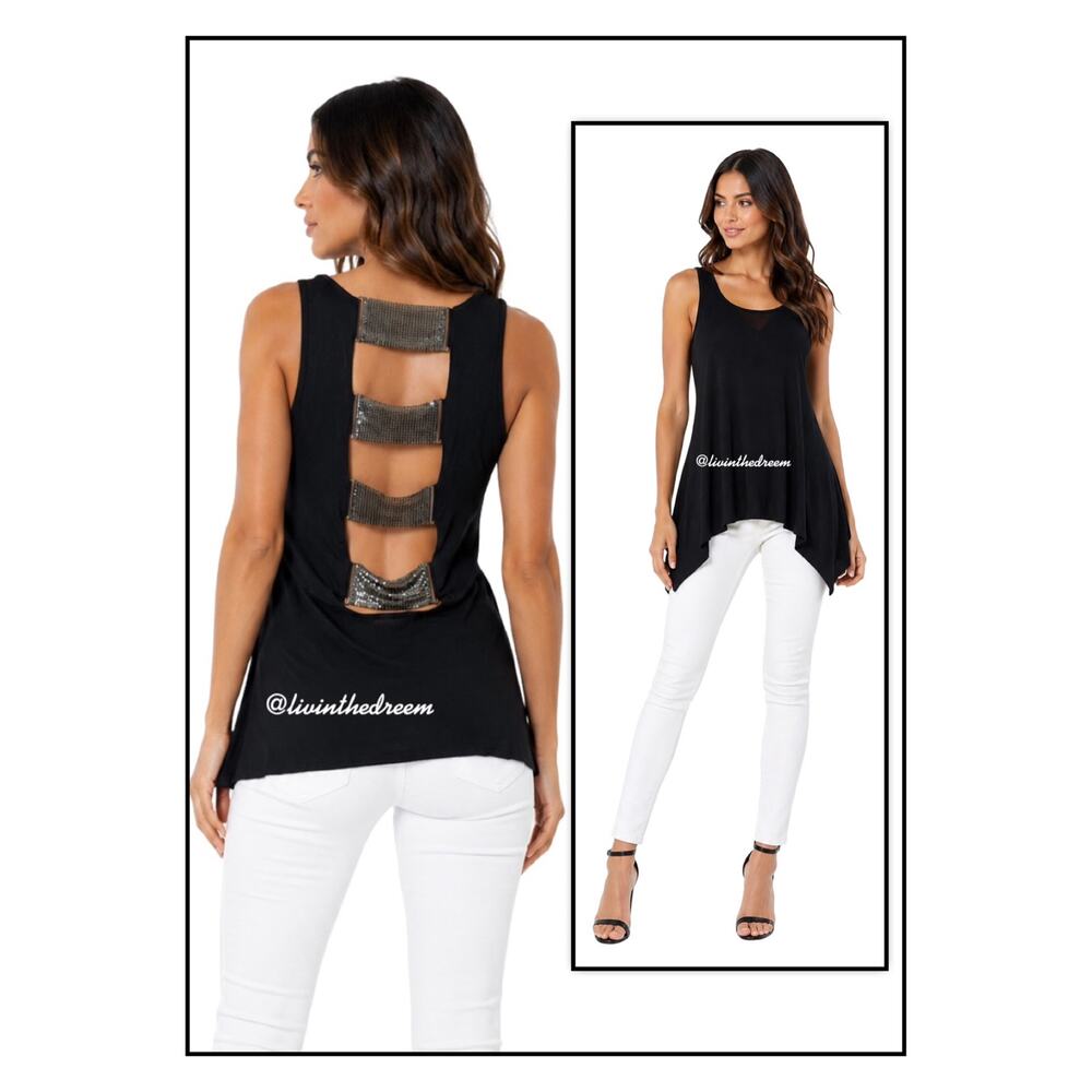 Capote Black Chainmail Strappy Open Back Swing Tank SZ M